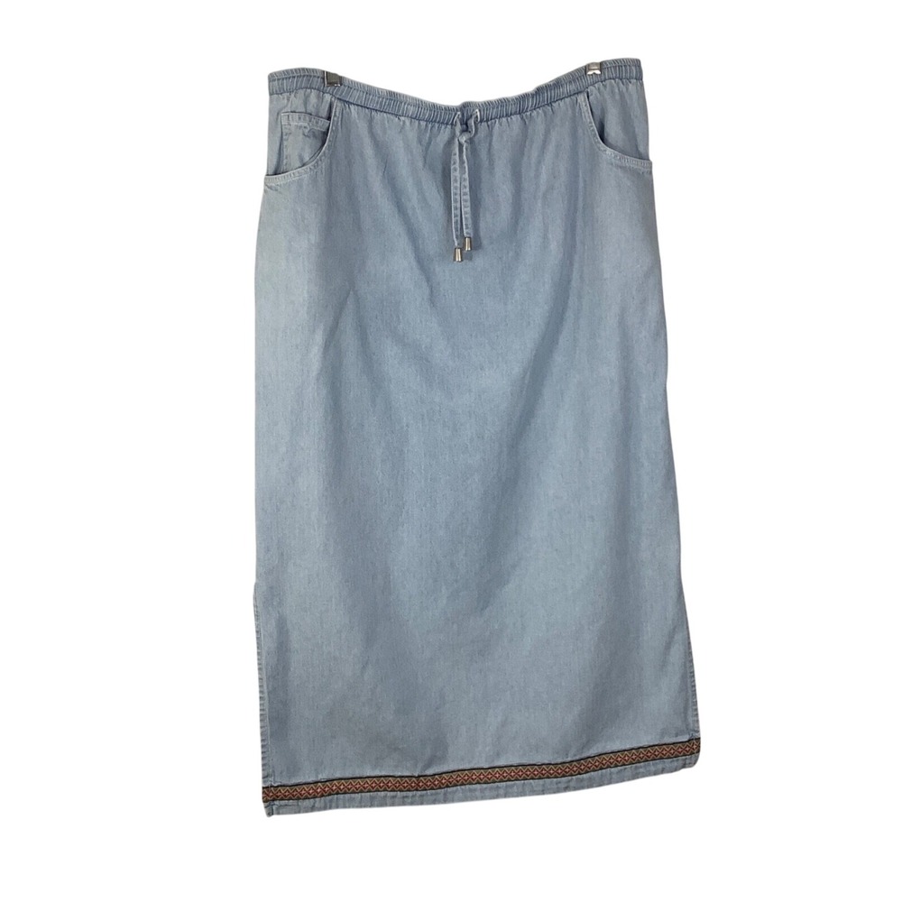 New Look Jeans Skirt size L P Midi Light Denim Blue Drawstring Border‎ at Hem